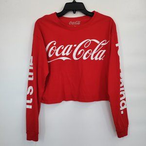 Coca Cola The Real Thing Cotton Crewneck Tee-Longsleeve Crop Top Large Women Red